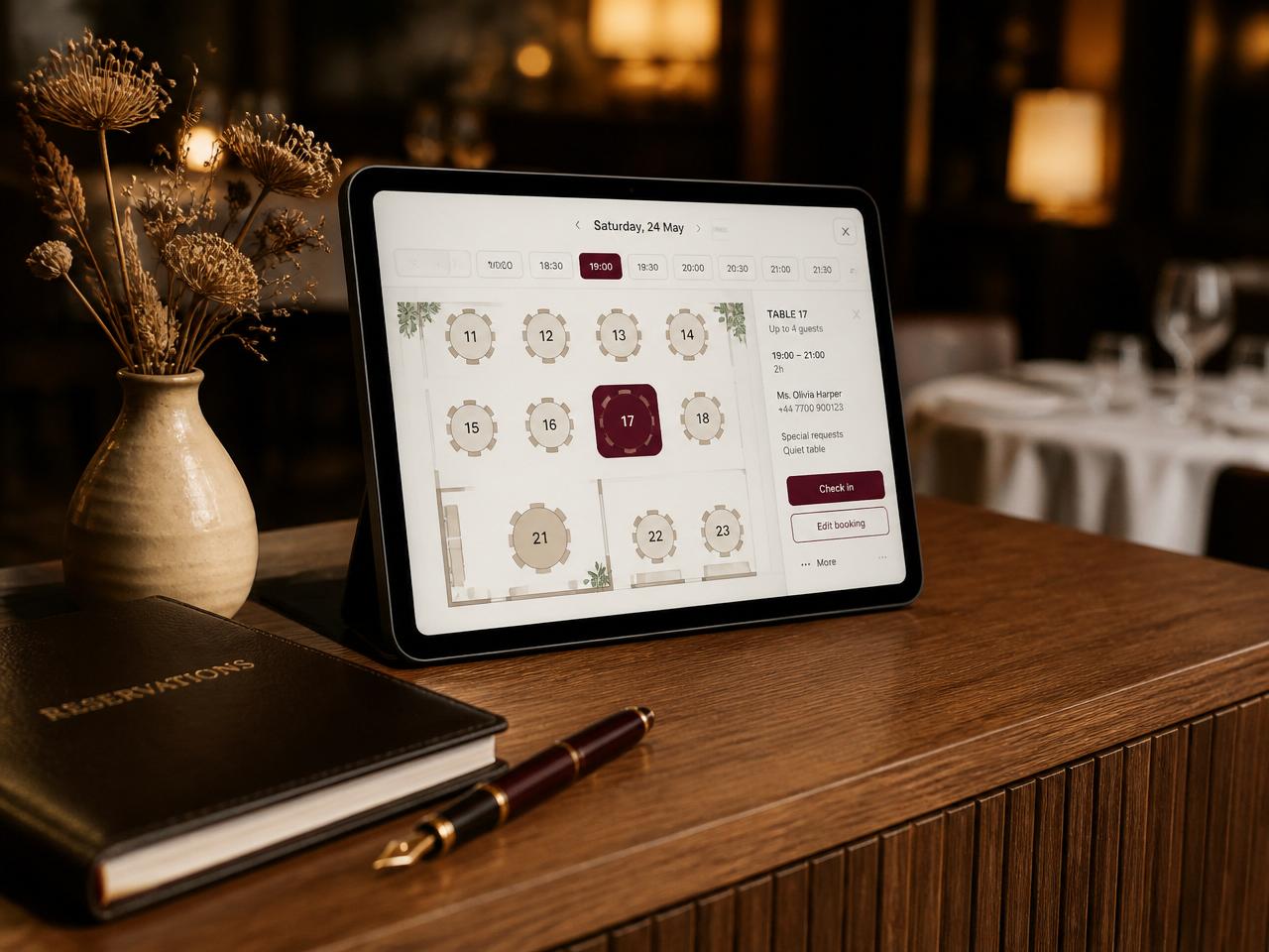 Online bookings with a visual table plan.