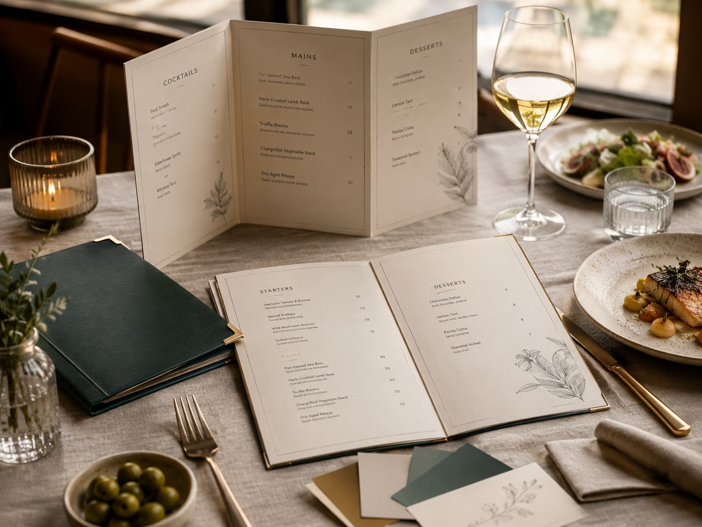 Printed menu on a premium restaurant table