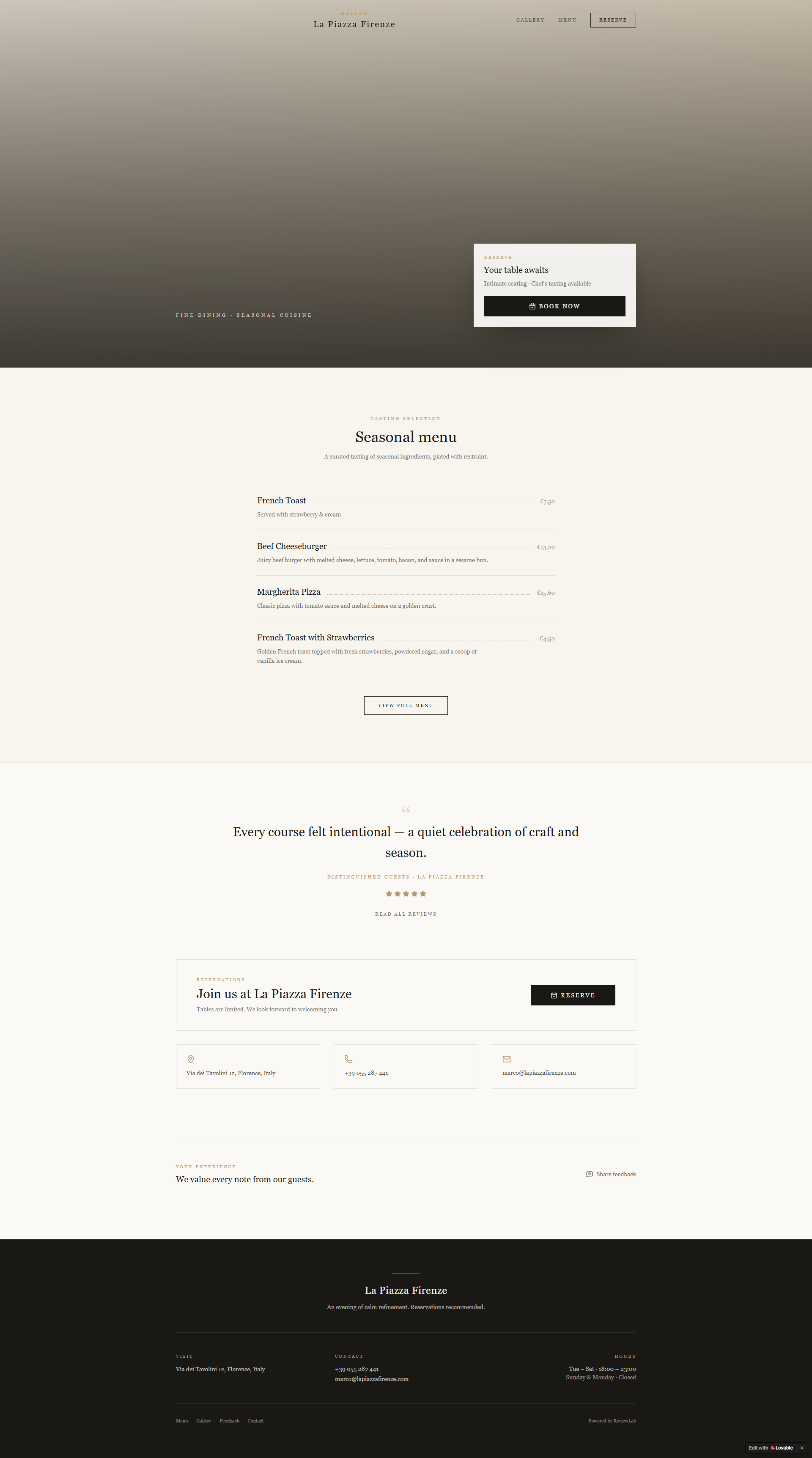Editorial dining template