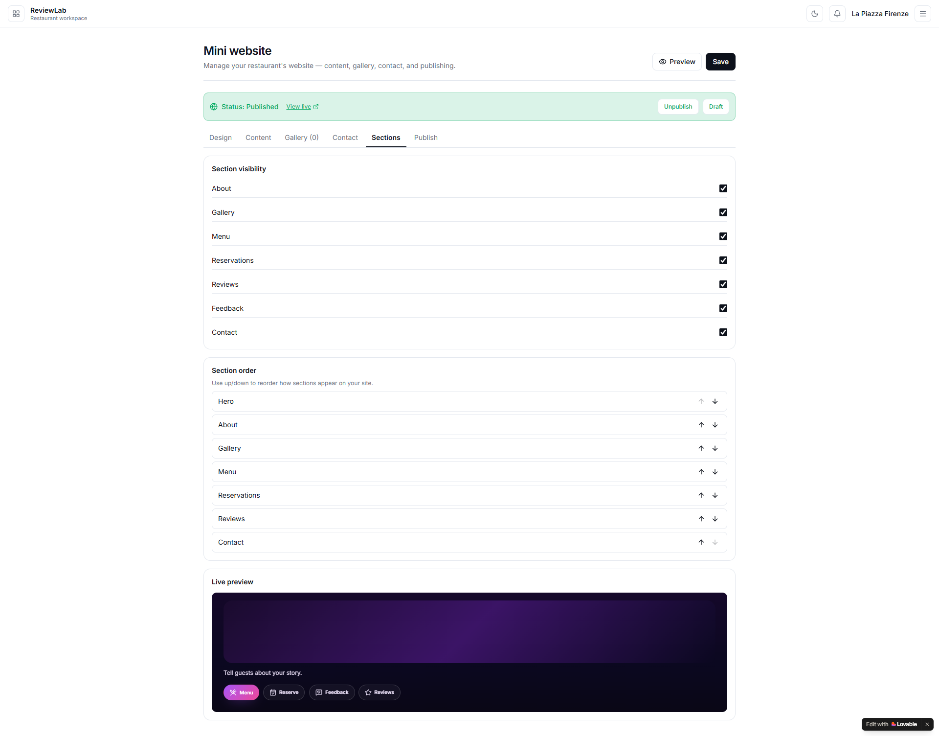 Choose which sections to show
