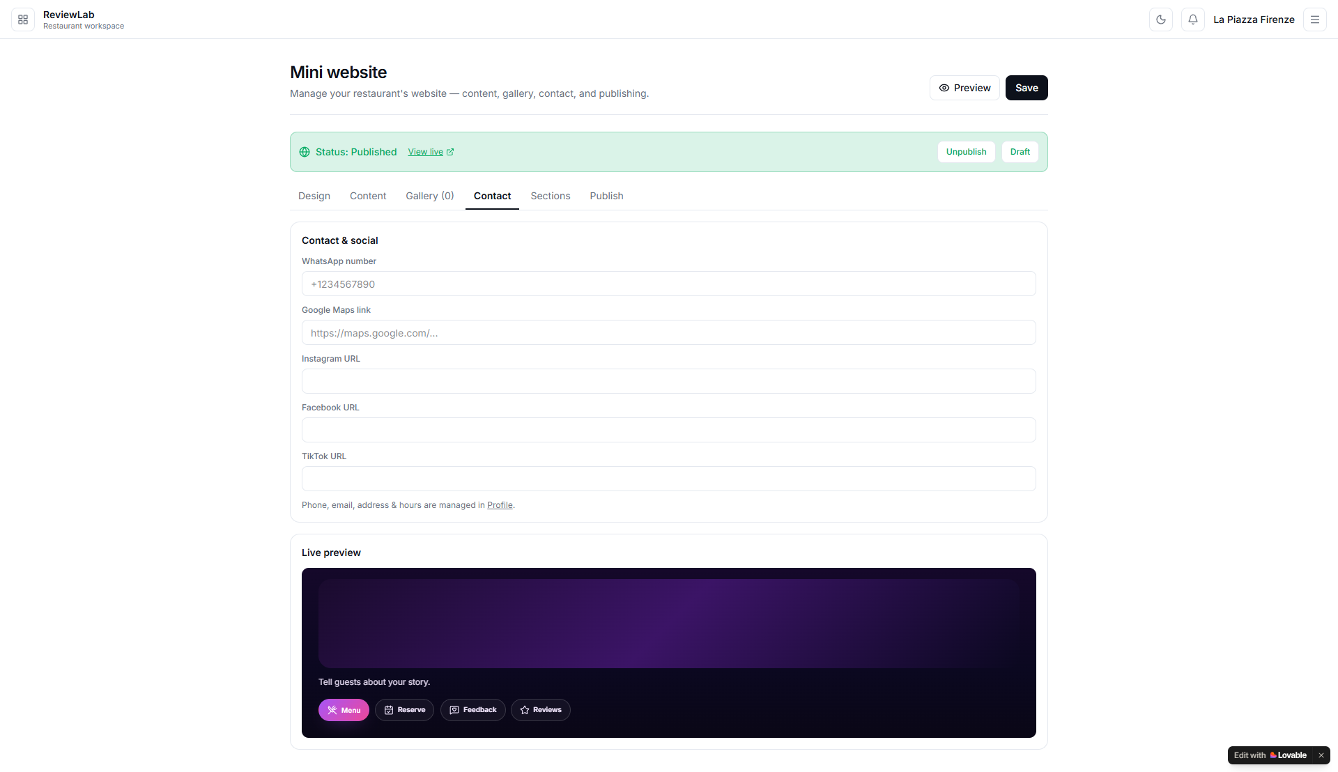 Add contact & go live