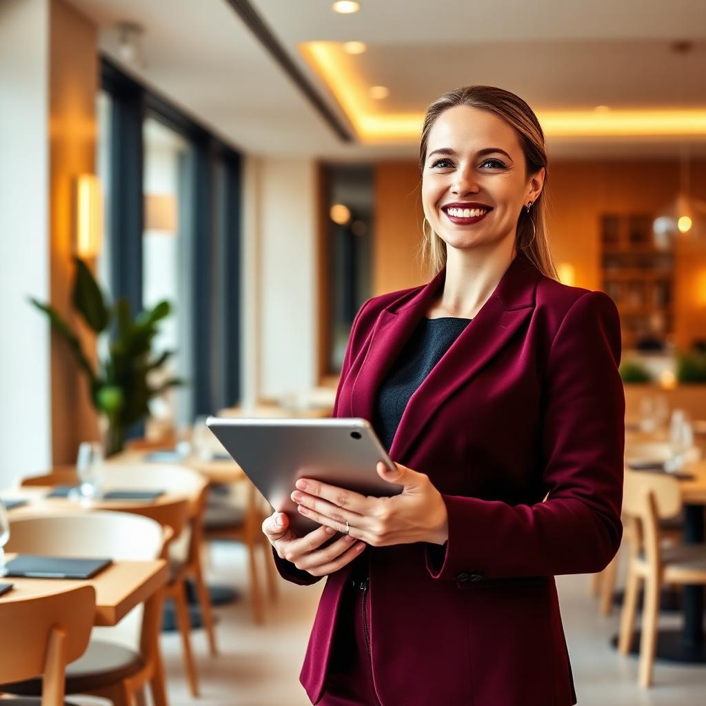 Hospitality consultant with tablet in a modern restaurant